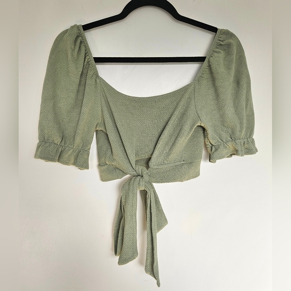 Sage Green Urban Outfitters Milkmaid Puff Sleeve Crop Top - Picture 7 of 7